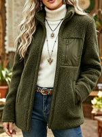 Casual And Comfortable Zip-up Teddy Fleece Jacket With Patch Pockets