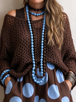 Top maglione casual in maglia aperta marrone rilassato
