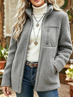 Casual And Comfortable Zip-up Teddy Fleece Jacket With Patch Pockets