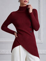 Chic Ribbed Knit Asymmetrical Button Top