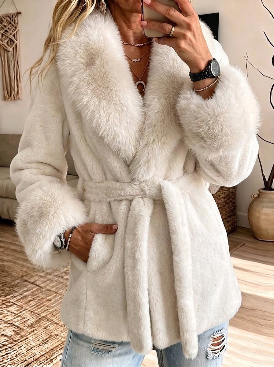 Cozy Belted Faux Fur Mid-Length Coat