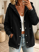 Women's Red Waffle Knit Button-Down Hoodie
