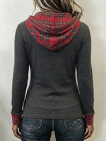 Stylish Plaid-panel Ribbed Hoodie