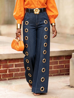 Chic Eye-catching Gold-tone Wide-leg Denim Jeans