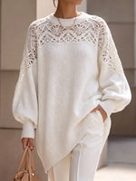 Elegant Crochet Yoke Oversized Knit Sweater