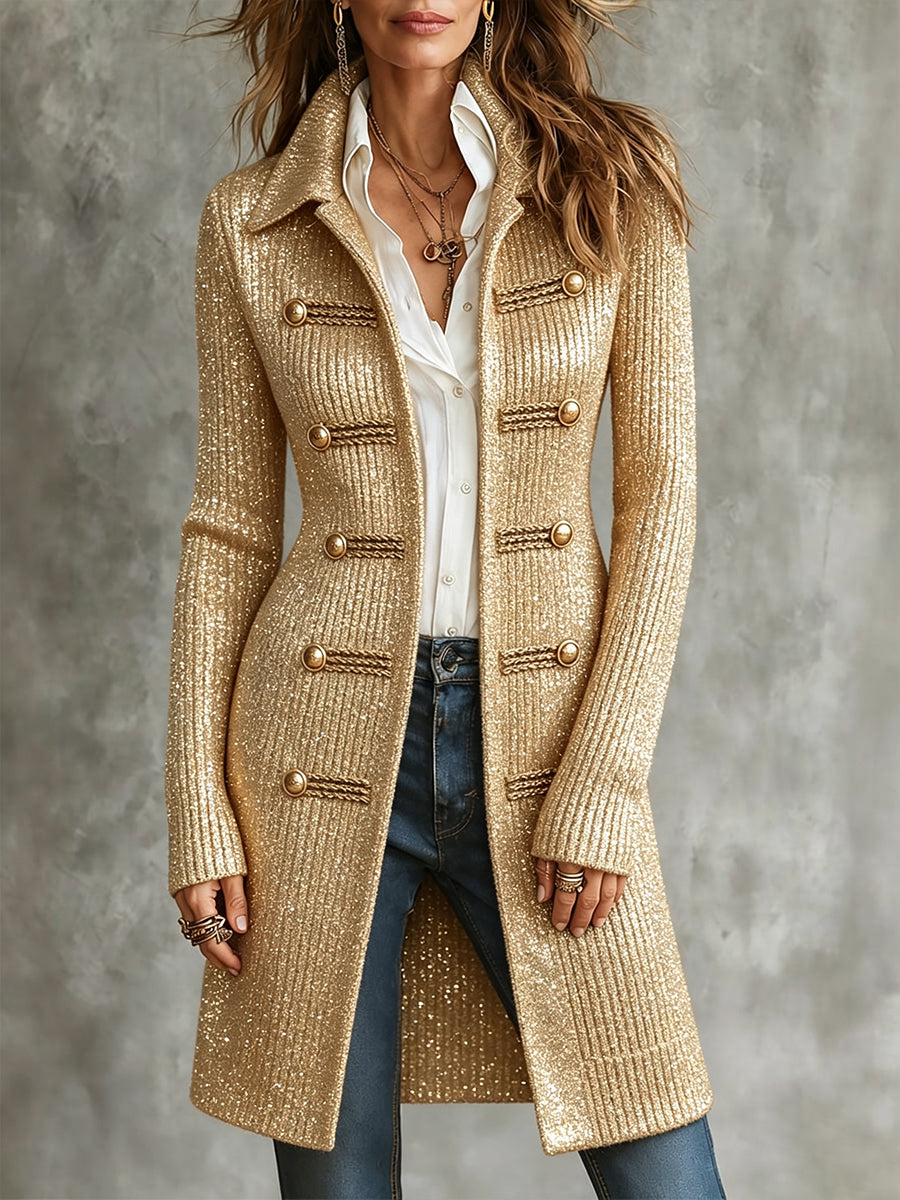 Cardigan lungo elegante lavorato a maglia a coste luccicanti