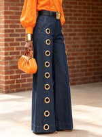 Chic Eye-catching Gold-tone Wide-leg Denim Jeans
