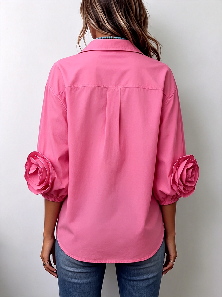 Chic Casual 3d Rose Flower Pink Shirt