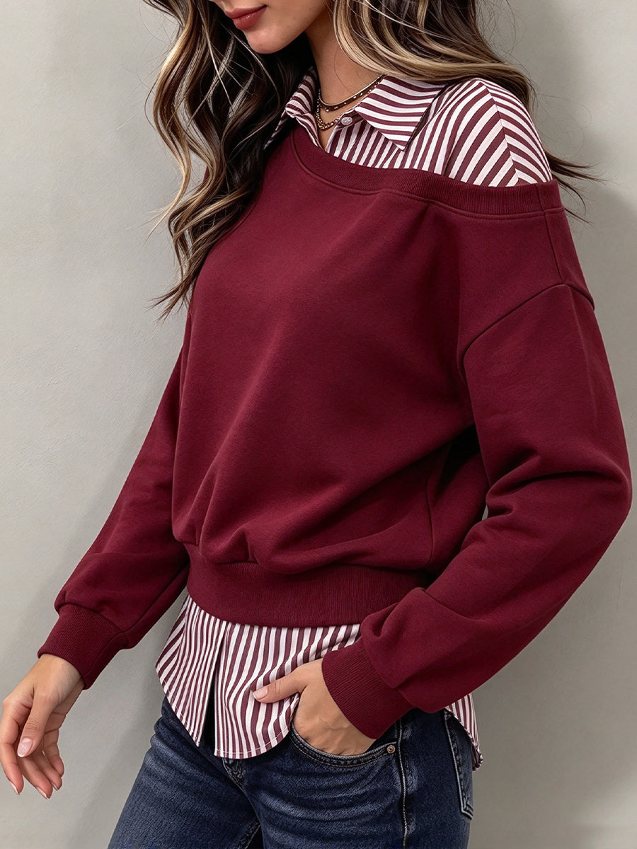 Sudadera casual de algodón con panel de rayas (estilo de capas sintéticas)