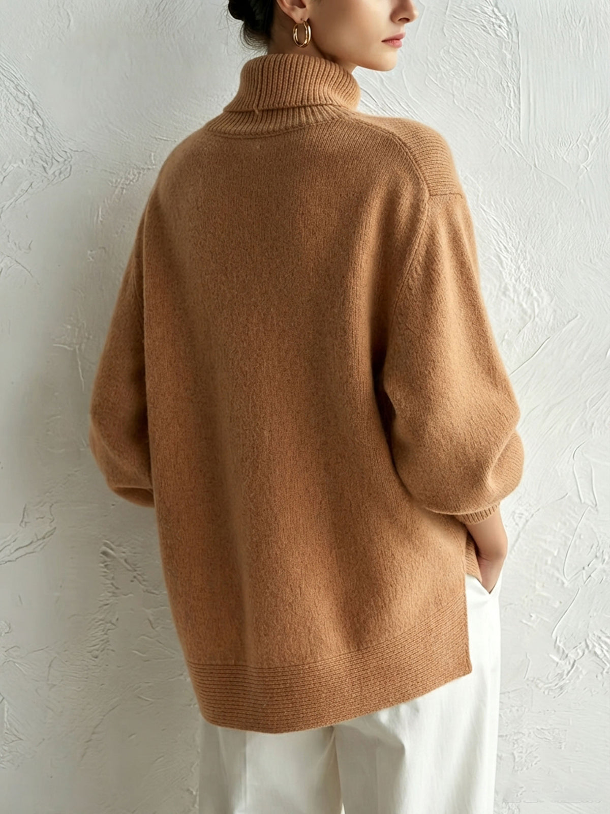 Chic Asymmetric Buttoned Turtleneck Sweater