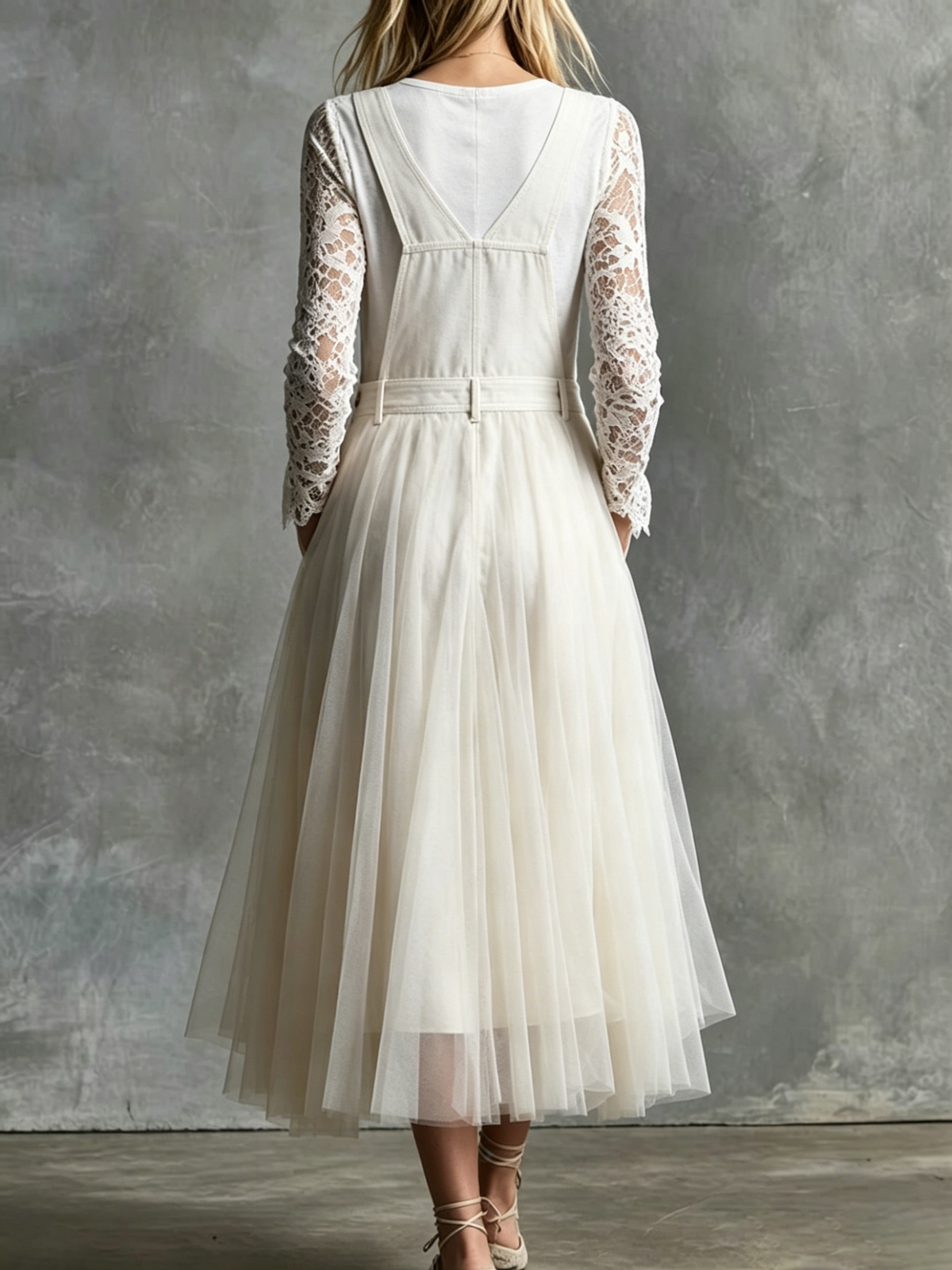 Denim And Mesh Pinafore Dress