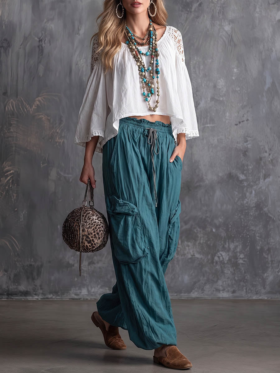 Women's Solid Color High-waisted Casual Loose Cotton Linen Wide-leg Pants