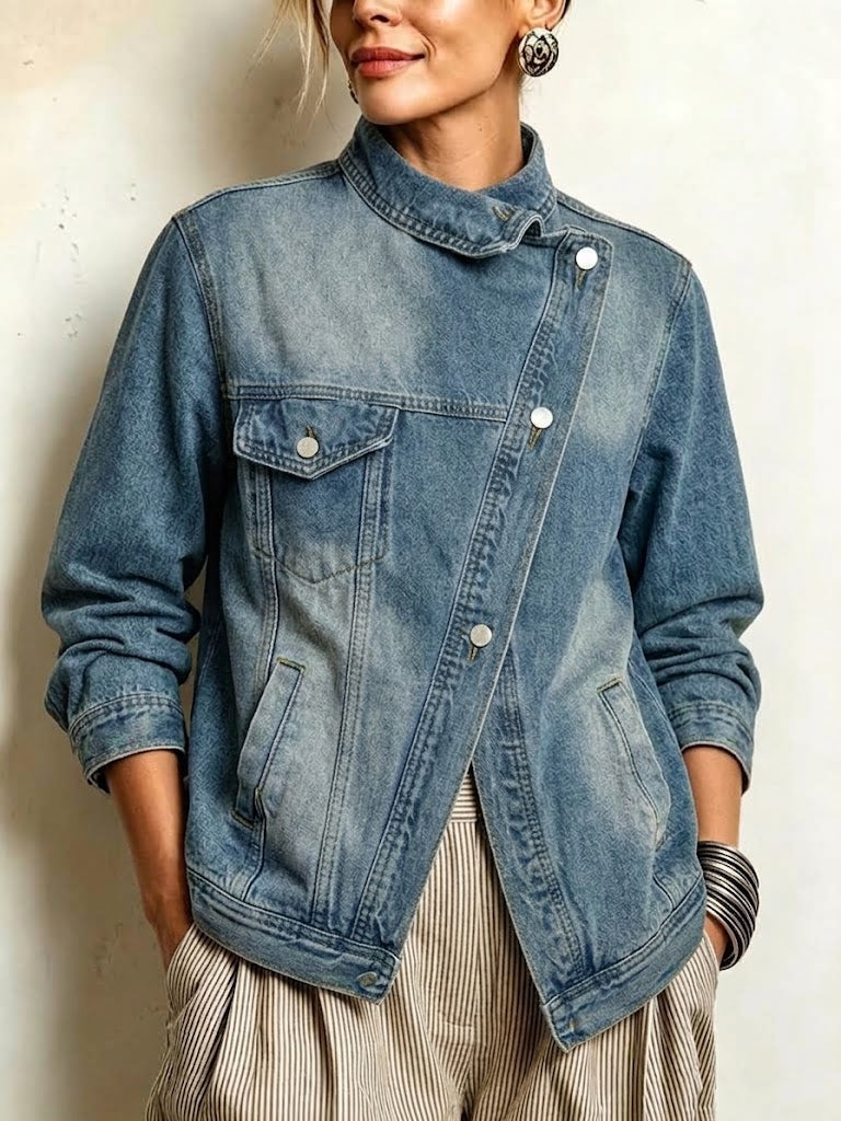 Oversized Denim Jacket With Irregular Wash