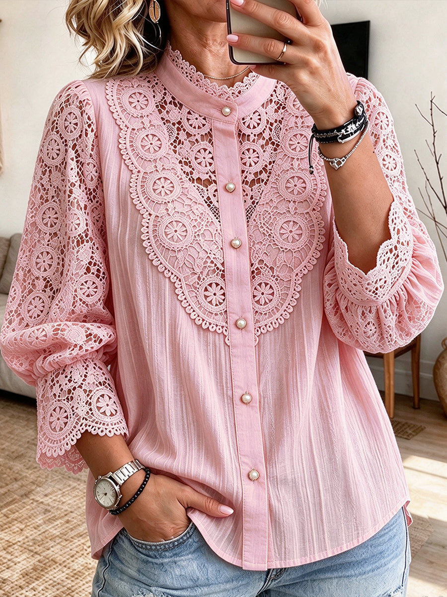 Camisa elegante en mezcla de algodón con paneles de encaje