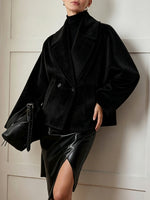 Casual Shawl-collar Cropped Cotton-wool Blend Coat
