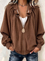Chic Textured Batwing Zip-Up Jacket