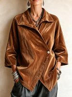 Cozy Relaxed Asymmetrical Cut Corduroy Blouse