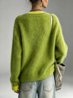 Elegante cardigan in maglia con trama sfocata verde lime