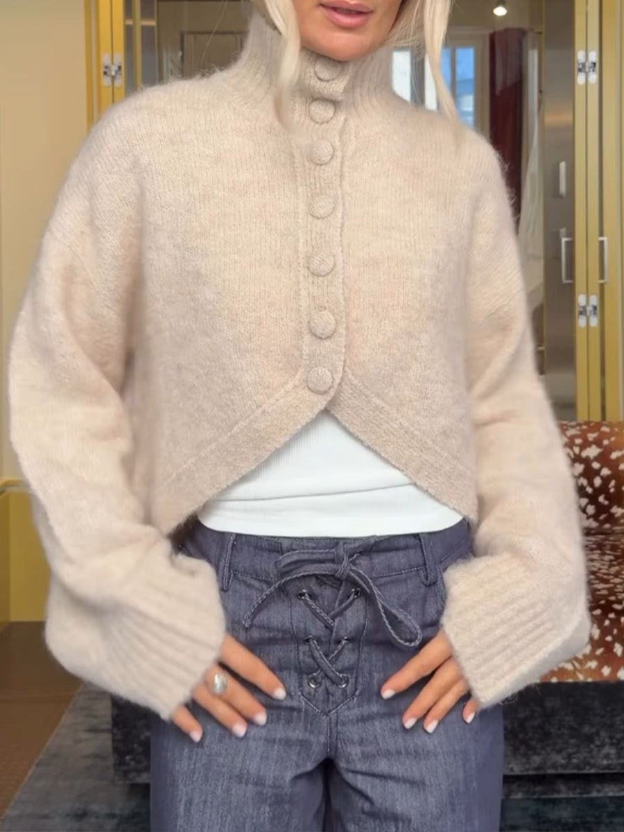 Komforta Altkolo-Pluŝa Tondita Cardigan
