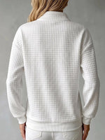 Women's Solid Color Stand Collar Long Sleeve Casual Loose Waffle Knit Pullover