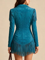 Minivestido estilo western con flecos y cremallera de ante sintético