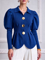 Structured Elegance Sculptural Puff Sleeve Cardigan