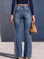 Women's High-waisted Loose-fit Wide-leg Denim Pants With Tassels And Studs