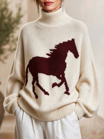 Casual And Cozy Horse-patterned Turtleneck Knit Top