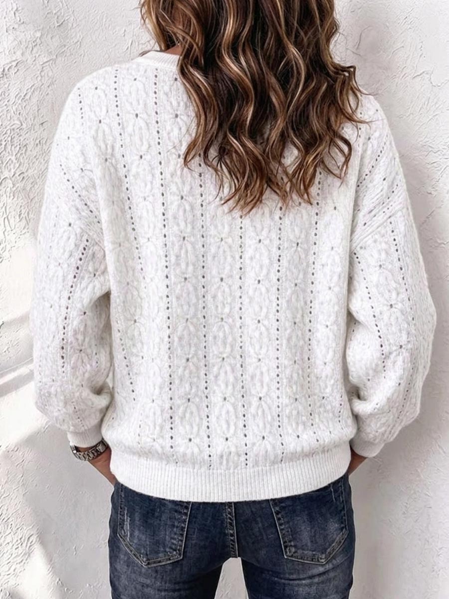 Damen-Henley-Pullover aus Pointelle-Strick mit Knopfleiste