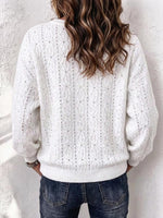 Damen-Henley-Pullover aus Pointelle-Strick mit Knopfleiste