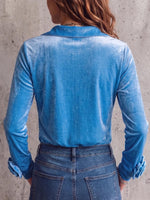 Women's Solid Color Collared Long-sleeved Casual Loose Velvet Shirt With 3d Floral Design