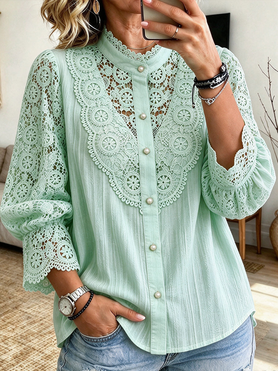 Camisa elegante en mezcla de algodón con paneles de encaje