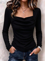 Elegante, langärmlige Slim-Fit-Bluse für Damen mit Wasserfallausschnitt