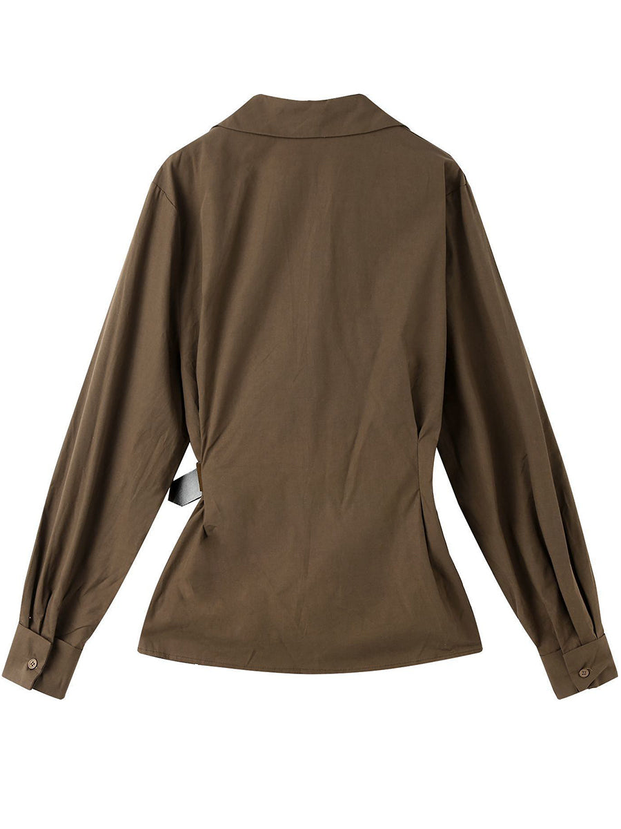 Camicia in cotone stile avvolgente con lacci casual chic