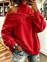 Elegante sudadera extragrande con cuello simulado y detalle de lazo