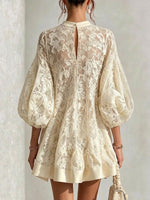 Casual Loose-fit Puff-sleeve Lace Dress