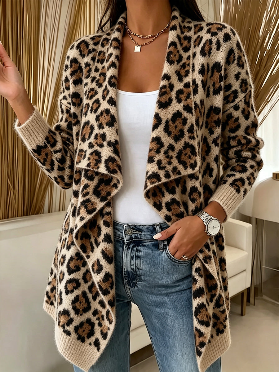 Fierce Leopard Print Draped Knit Cardigan