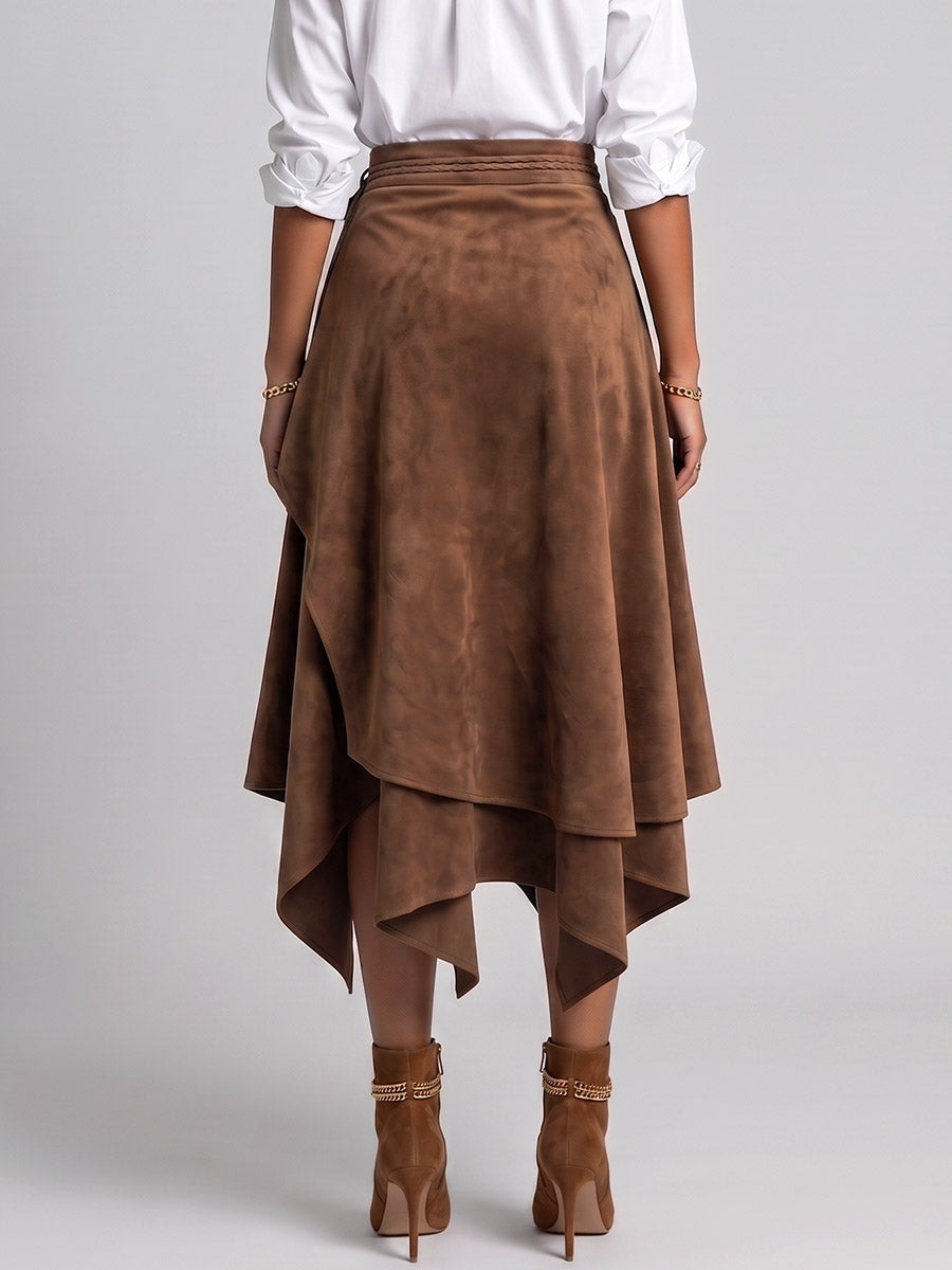 Women's High-waisted Casual Loose Faux Suede Irregular A-line Skirt