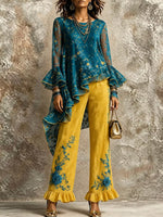 Boho Floral Print Ruffle Two-Piece Set