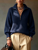 Half Zip Collar Relaxed Knit Sweater