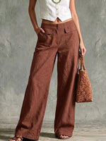 Women's Solid Color High-waisted Casual Loose Cotton Linen Wide-leg Pants