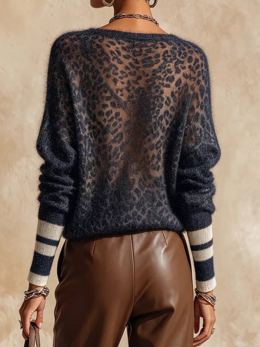 Cozy Wool-blend Leopard-print Pullover With A Brushed Finish