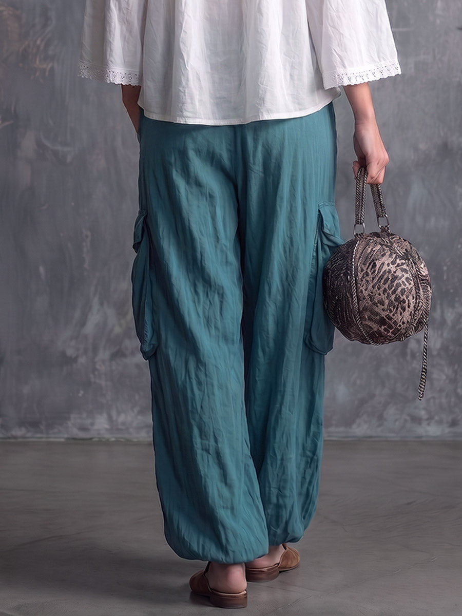 Women's Solid Color High-waisted Casual Loose Cotton Linen Wide-leg Pants