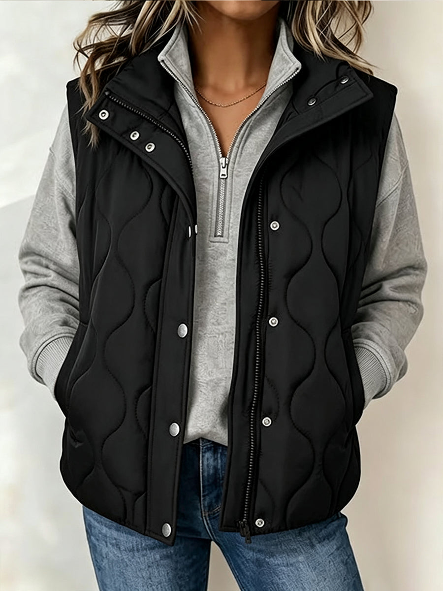 Casual Quilted Stand-koluma Veŝto