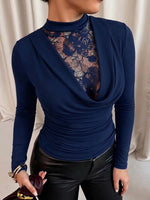 Comfortable, Slim-fit Stretch Knit Top With Lace Paneling