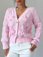 Cozy and casual cable-knit cardigan with 3D bow detail