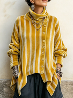 Top in velluto con bottoni asimmetrici a righe chic