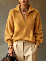 Half Zip Collar Relaxed Knit Sweater