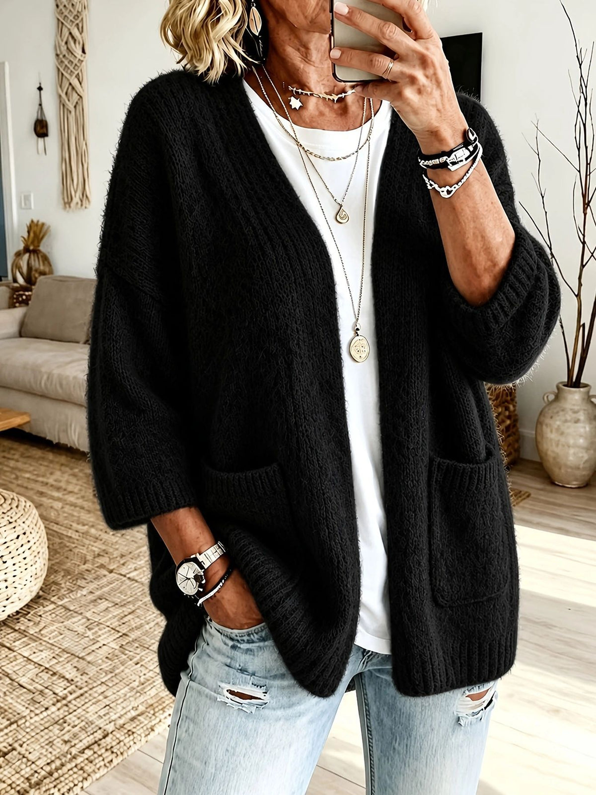 Cozy, Relaxed-fit Wool-blend Knit Cardigan