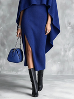 Chic Royal Blue Ribbed Knit Cape Set